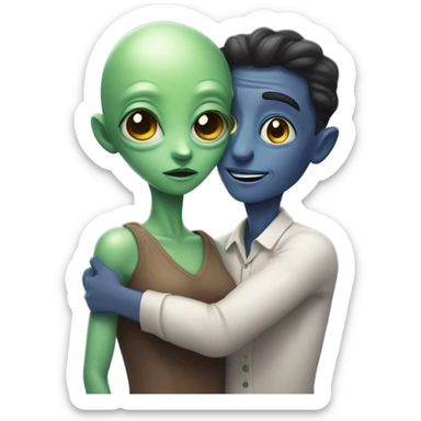 alien woman hugs man sticker
