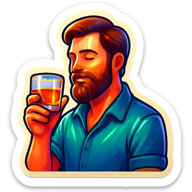 A man with a beard holding a glass of whiskey sticker
