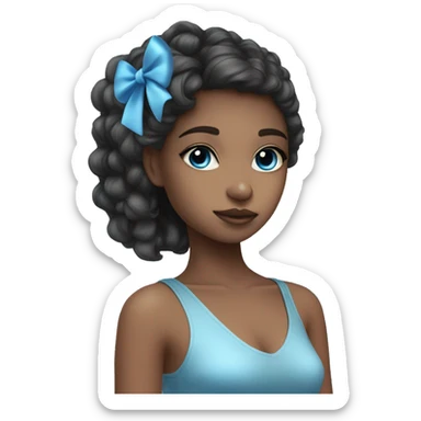 cute girl with hush cut + hime hairstye and coquette bow on the right side with blue eyes sticker