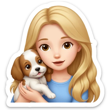 girly girl with long hair playing with a puppy sticker