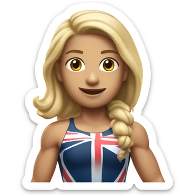 A girl with long blonde hair with wide shoulders wearing a Great Britain rowing swimming suit and has toned muscles and add a necklace that has a sea shell pendant  sticker
