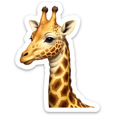 Cinematic Noble Giraffe Portrait Emoji, Poised and regal, with a towering, elegant build and a stunning, patterned Fur of warm yellows and browns, long, graceful neck and soulful, gentle eyes, Simplified yet sharp and sophisticated features, highly detailed, glowing with a soft, dignified glow, high shine, intelligent and graceful, stylized with an air of savannah majesty, focused and attentive, soft glowing outline, capturing the essence of a watchful and confident giant, so majestic it feels as though it could stretch out of the screen with effortless authority! sticker