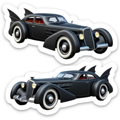  the animated series aerodynamic opulent dark futuristic concept Batmobile loosely based on 1933 V16 Cadillac wagon (flat long straight faceted mechanical body) winged stealthy street hot rod  sticker