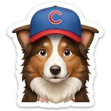 a border collie dog with a Cubs baseball hat on sticker
