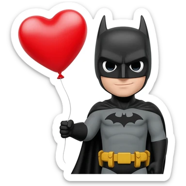 batman holding a balloon hearts sticker