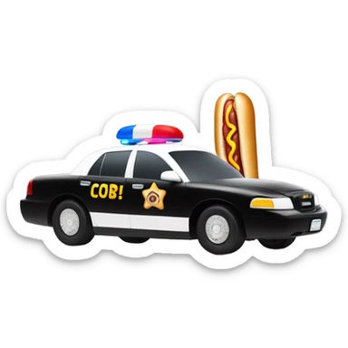Cop car with a hot dog on it sticker