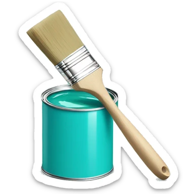 turquoise paint in can with paint brush sticker