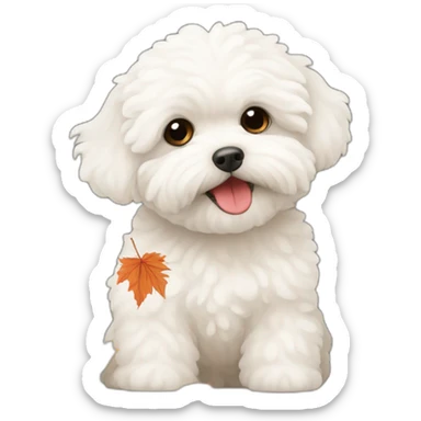 White maltipoo with autumn leaves sticker