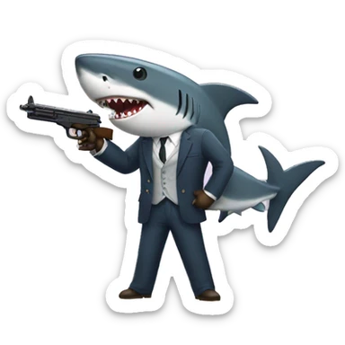 Shark with a gun and suit sticker