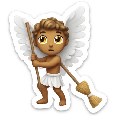 Cupid using a broom sticker