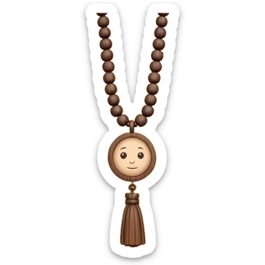 monk necklace object icon, wooden prayer beads with simple pendant, spiritual minimal design, natural wood texture, subtle sacred aura, 3D cartoon style, mobile game icon style, centered, clean background, no text, no watermark
 sticker