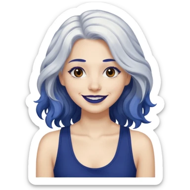 woman wavy with long white hair and brown eyes with dark blue lipstick smiling in a grunge tanktop sticker