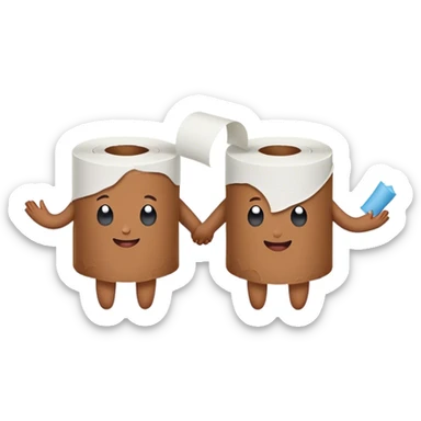 toilet paper standing and holding hands with poo sticker