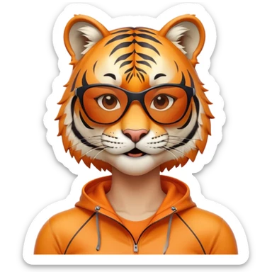 female energetic anthropomorphised tiger in sports clothes, wearing dark sunglasses, head and shoulders only sticker