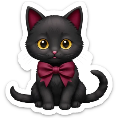 black kitten with a burgundy knot sticker