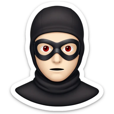 sinister-looking robber with black and red ski mask sticker