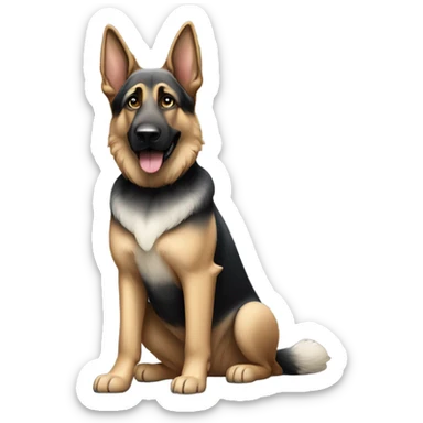 German shepherd dog more black white and grey, wearing American flag collar who weighs 90 pounds and is a good boy sticker