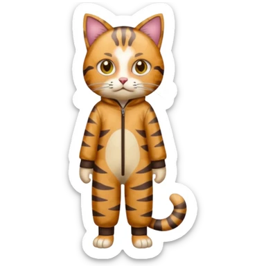full body anxious looking colourful light calico tabby cat with hazel eyes and patchy brown tabby sections of fur sticker
