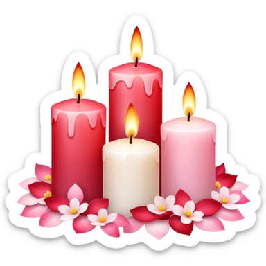 Romantic pastel white pastel pink and red candles with flower petals  sticker