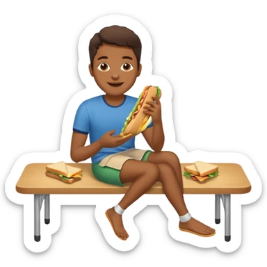 uma pessoa sentada em uma mesa. SENTADA em cima da mesa, como se a mesa fosse um banco. ai o banco vai ser alto e ela vai ta comendo num banco, sendo que ta sentado na mesa. tipo SENTADO na mesa mesmo, em cima da mesa sticker