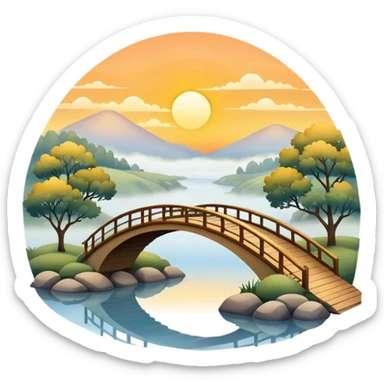 sunrise landscape with a bridge and mist sticker