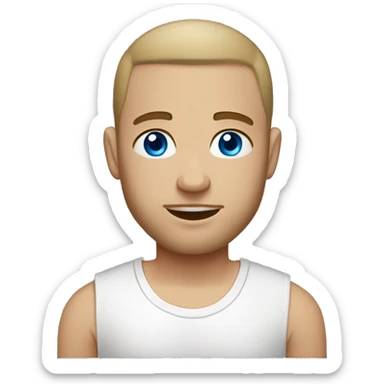 A guy with blue eyes, light skin, shaved hair under 0.5, a little beard on his chin, wearing a white T-shirt, a silver earring piercing with a cross on one ear. sticker