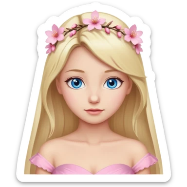 Beautiful blond girl with blue eyes and sakura pink wedding dress sticker