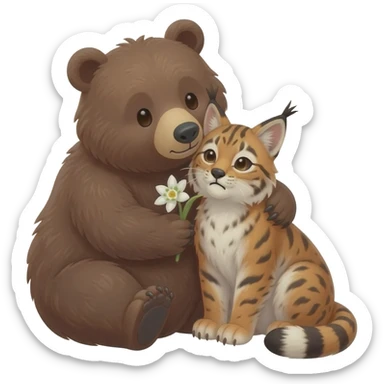 lovely bear hugs the nervouse lynx and gives her snowdrop flower sticker