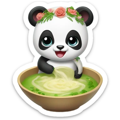 Baby panda bride marrying bowl of soup sticker