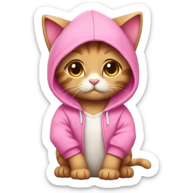 Kitty wearing a pink hoodie cute with cute bow sticker