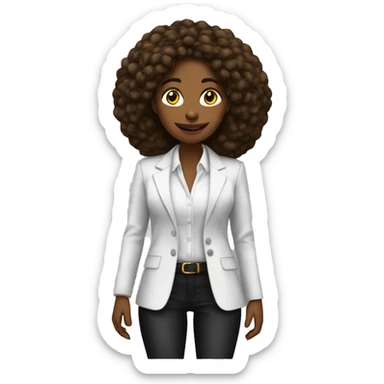 marrone Mujer blanca pelo negro largo emprendedora con blazer sticker