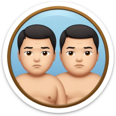 A young Asian guy has let his body go and is looking sadly in the mirror. sticker