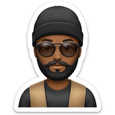 a guy with a black beard wearing a black beanie and sunglasses sticker