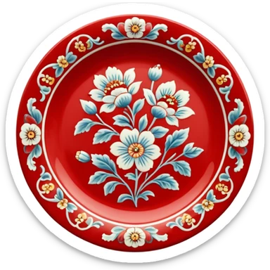 antique porcelain red plate  sticker