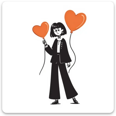 Make the heart orange, keep the playful and sketchy hand drawn doodle style with goth accessories. sticker