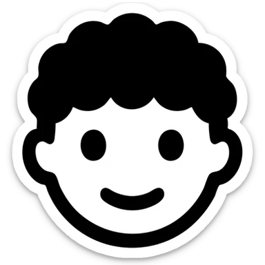 curly hair boy's face, black and white, realistic stamp effect, solid filled icon style sticker
