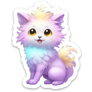 Shiny Sparkly Colorful Pastel Fluffy beautiful fantasy Kawaii Ethereal Sona Fakemon-animal Full Body sticker