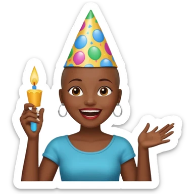 Classic mustang dark women with shaved head sing happy birthday sticker