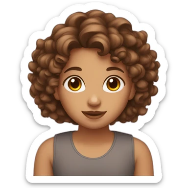 Futty girl with brown curly hair and brown eyes sticker