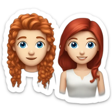 Blue eyed brunette haired boy and red haired girl sticker