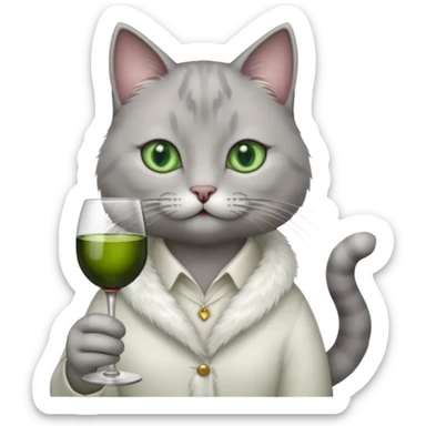 gray Cat sitting On A Couch holding Wine sticker