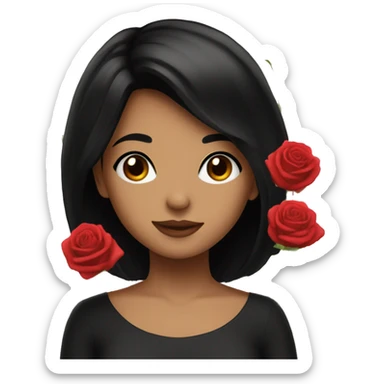 a girl with black hair loves roses a lot sticker
