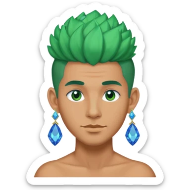 gem lover man with gem accessories excessive amount very big gem earrings green bun hair and blue diamonds  sticker