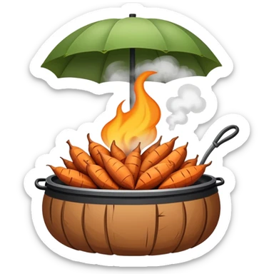 Street vendor roasted sweet potato with steam rising, simplified emoji style with bold outlines and bright colors, cartoon style hot Kao Hong Shu sticker