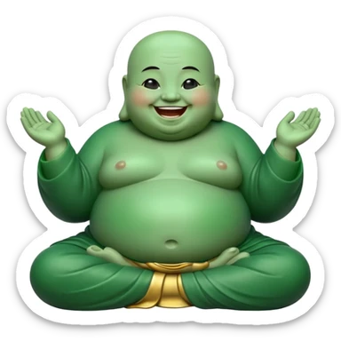 A fat meditating buddha statue jade figure laughing and smiling sticker