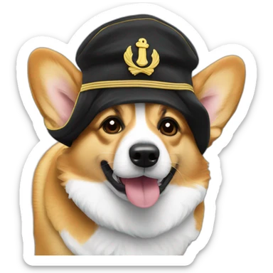 Corgi negro con gorro de capitan sticker