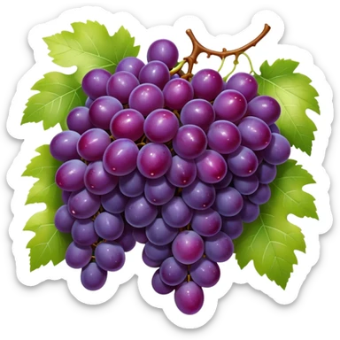 Cinematic glossy purple grapes, plump and dewy, gathered in a beautiful cluster, deep rich hues, ultra-detailed, fresh and juicy, soft glowing light. sticker