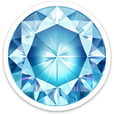 round cut gemstone with iridescent shine, icy pale blue color, brilliant facets sticker