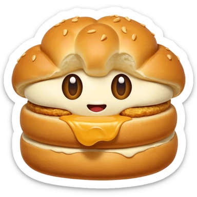 single vetkoek with a bite taken out, showing soft interior, golden brown emoji sticker