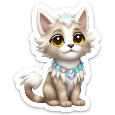 Furry, sparkle, iridescent, colorful, pastel, edgy, cool, fantasy beautiful, brown, beige, white, divine, godly, angelic, animal, anthro, full body, fursona, feline sticker